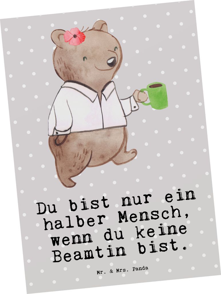 Mr. & Mrs. Panda Postkarte Beamtin Herz - Grau Pastell - Geschenk, Postkarten, Amt, Beamte, Öffentlicher Dienst, Studium, Ansichtskarten, bildkart...