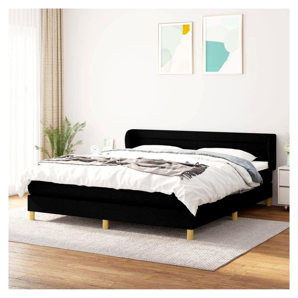 Lattenrost mit Matratze, Schwarz, 160 x 200 cm, Stoff, Plattformbett, mit Lattenhalter, einfache Montage für Schlafzimmer, Erwachsene