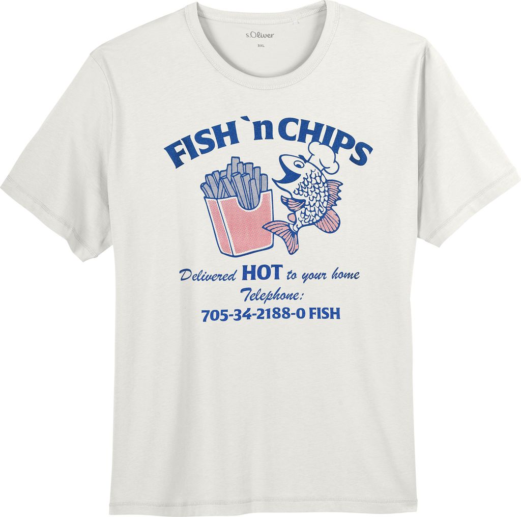 s.Oliver T-Shirt offwhite Fish 'n' Chips Übergröße