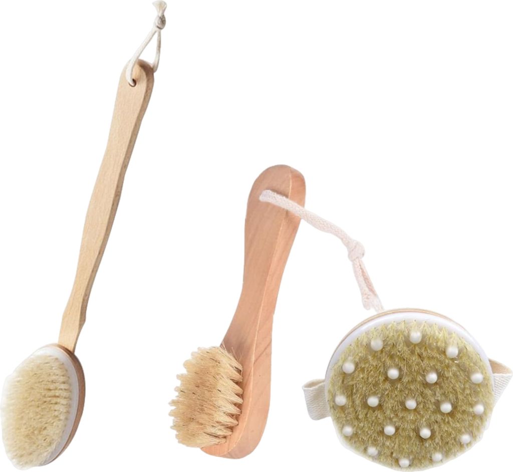 1 Stück/3 Stück Trockenbürsten-Körperbürste Naturholz-Badebürste Ergonomischer Griff Rückenschrubber Körperpeeling zum Nass-/Trockenbürsten