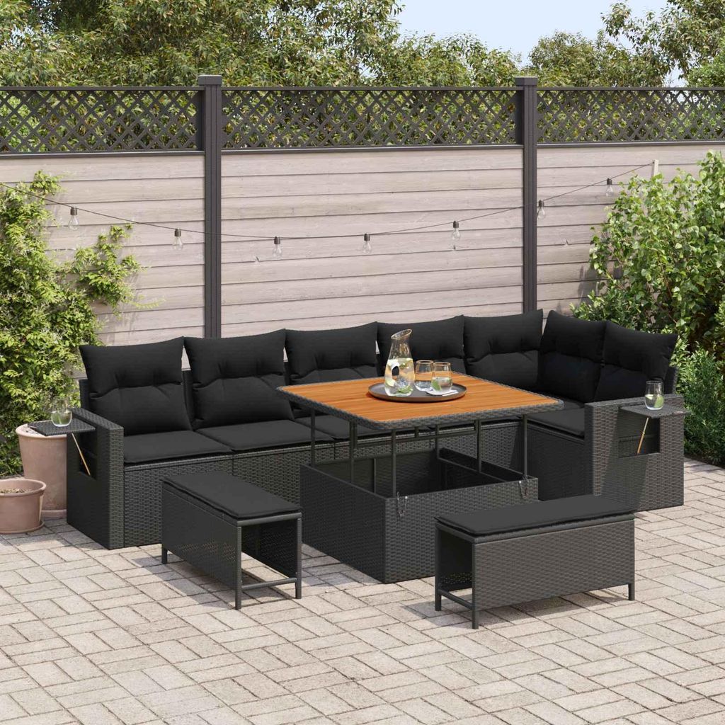 Maison Exclusive - Gartensofa-set mit Kissen 11 pcs Schwarz Poly-Rattan