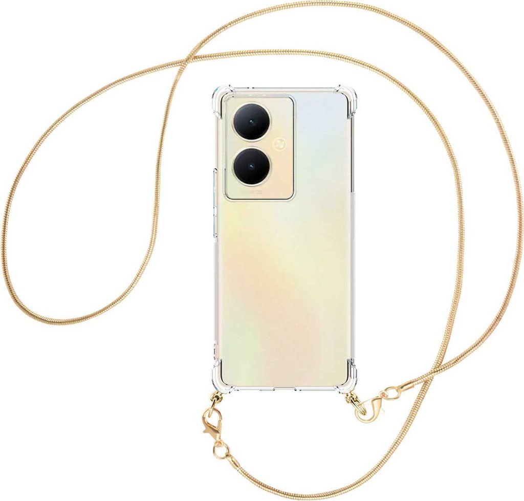 Handykette Backcover-Schutzhülle mit Band (Metall goldfarben) für vivo Y78 5G, Y78 Plus 5G, V29 Lite 5G - goldfarbene Snake-Kette