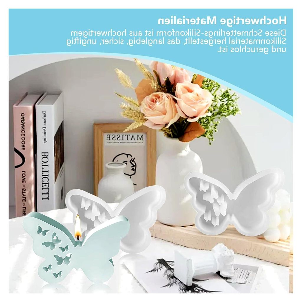 2 Stück Silikonformen Schmetterling zum Gießen, 10 * 13 cm, Silikonformen für Ostern und Kerzen