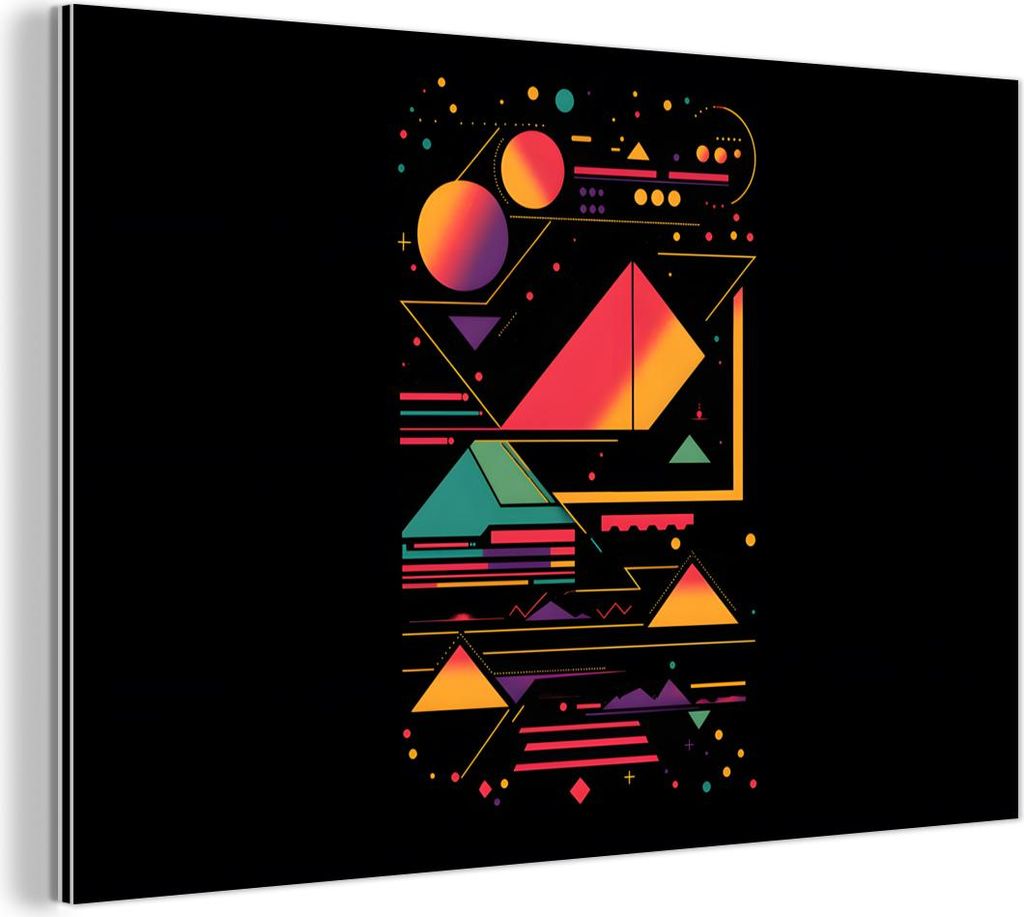 MuchoWow Wanddekoration Metall Metallbild Wandkunst 150x100 cm Pyramiden - Kreise - Neonfarben - Geometrisch MuchoWow Aluminium Gemälde - Alu Dibo...