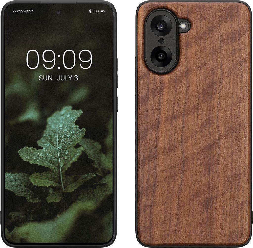kwmobile Hülle kompatibel mit OnePlus Nord CE5 Hülle - Holz Case - stoßfestes Handy Cover - TPU Handyhülle in Dunkelbraun