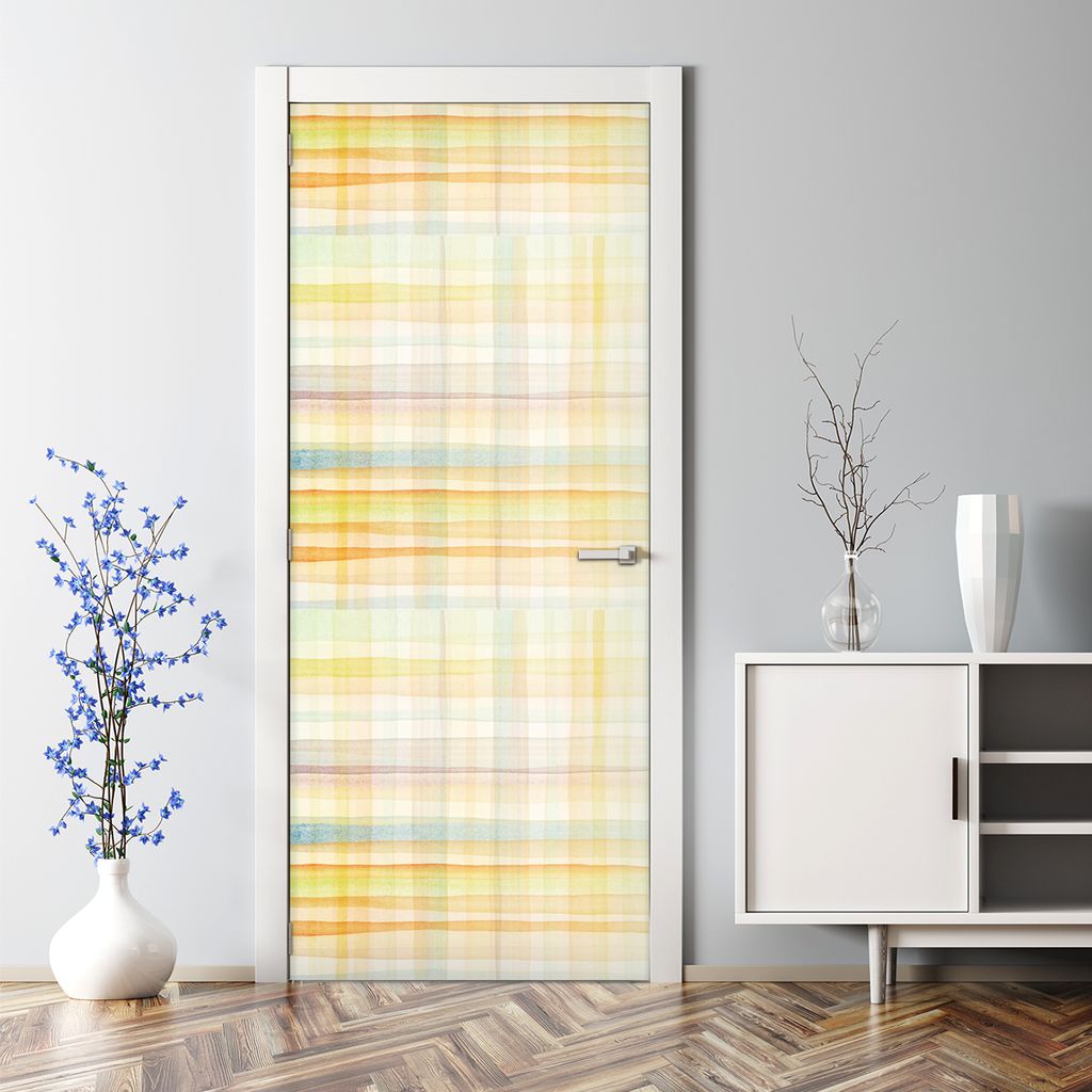 Dekorative Türfolie selbstklebend Klebefolie Aufkleber Abnehmbarer Aquarell Kariert 85 x 200 cm