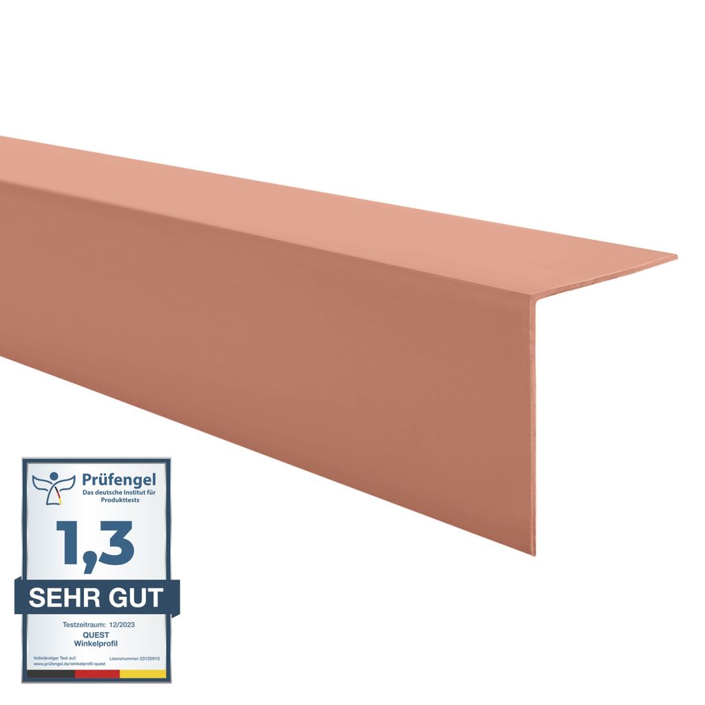 Winkelprofil QUEST 15x15 mm, Hart-PVC Kantenschutzprofil, Winkelleiste für Kanten und Ecken, Dekorativ, L-Form, KT, hellbraun, 200 cm