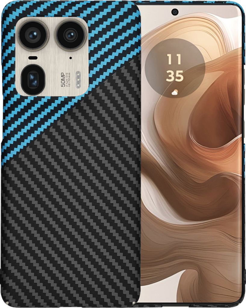 Techsuit Carbonite FiberShell Back Cover Hülle für Motorola Edge 50 Ultra - Blau/Schwarz