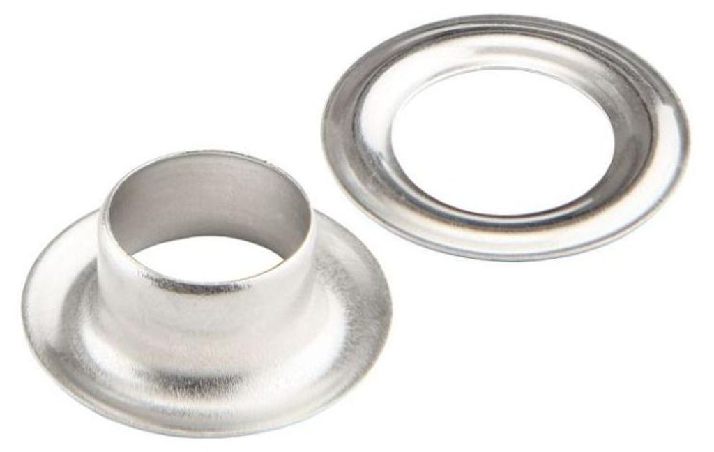 Ösen 12 mm Messing vernickelt mit Scheibe und Werkzeug für Produktbild 