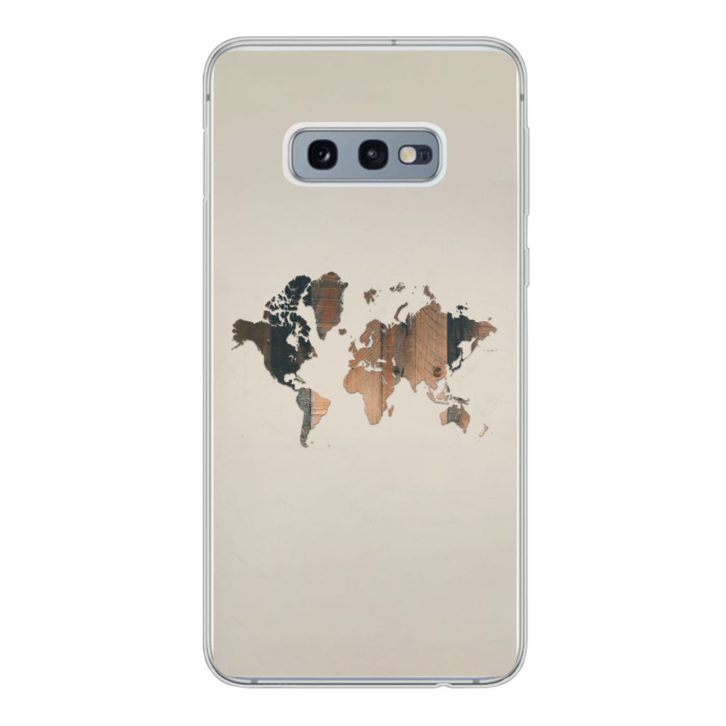 MuchoWow Handyhülle Schutzhülle Hülle für Samsung Galaxy S10e Weltkarte -Holz - Regal Silikon Softcase Handy Hülle - Handy