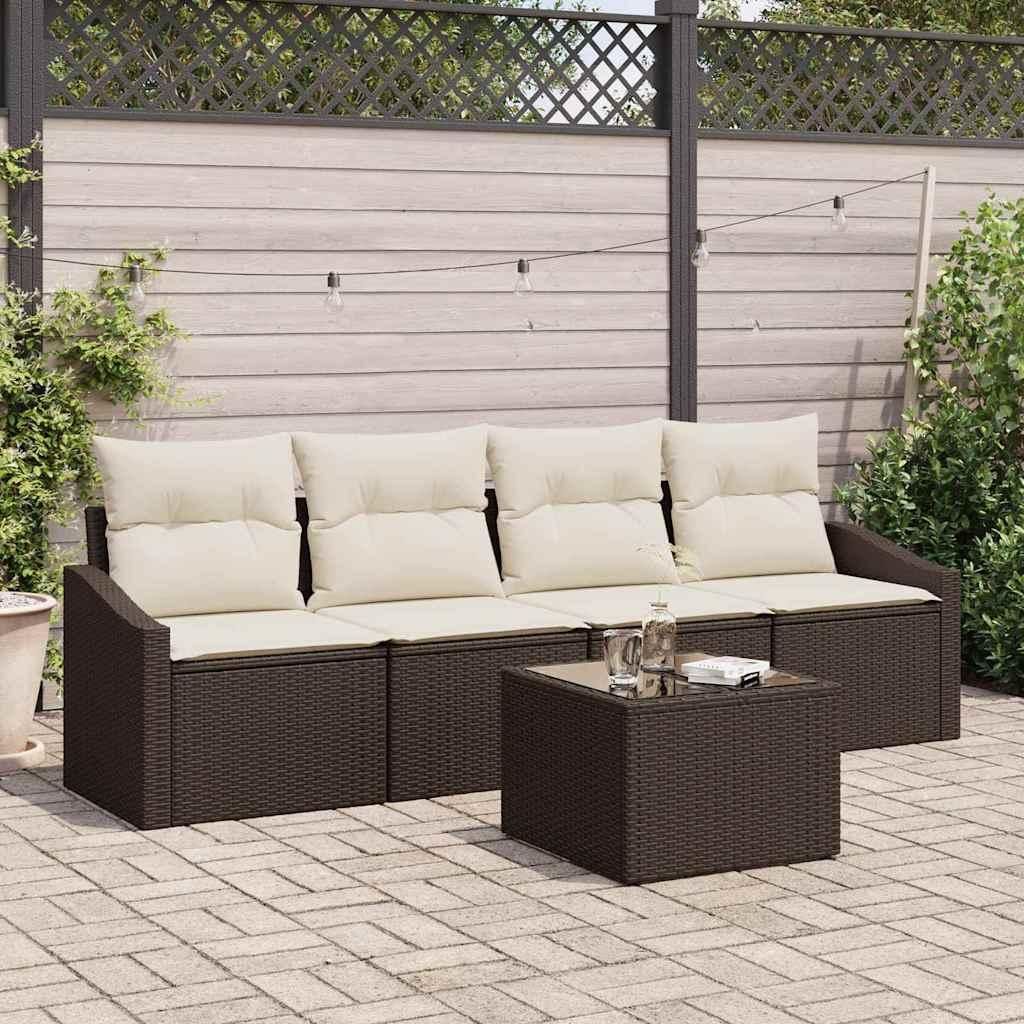 "2026 Promotion" Sofa Set mit Kissen - 5 pcs - Terrassen-Sofa - Braun und Creme Poly-Rattan - Gartensofas CC18831