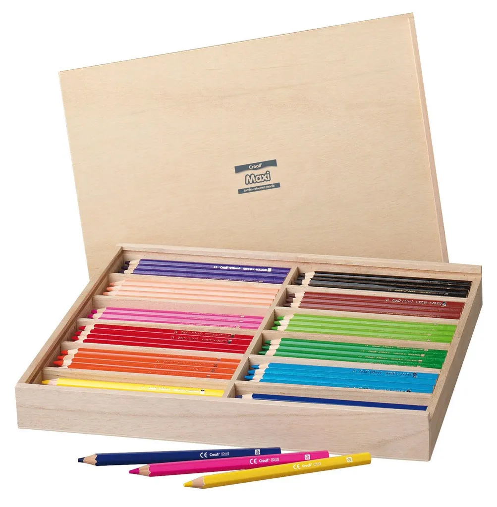 Crayons de couleur Creall Maxi en boîte de rangement pratique, 147 pcs