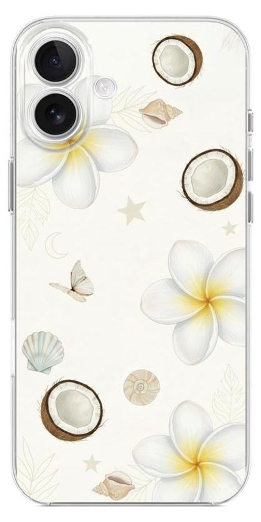 Flexible Hülle für das iPhone 17, Kameraschutz, TPU Silikon transparent, hawaiianische Kokosnüsse