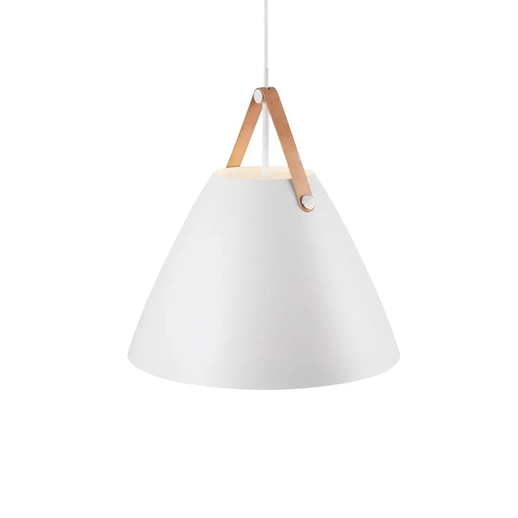 Suspension design blanche en métal et cuir Strap 48 cm pour salle à manger