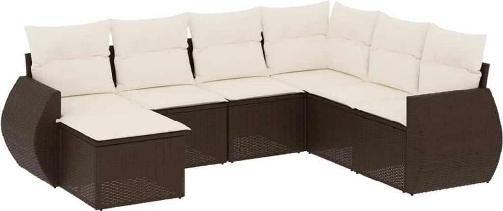 7-tlg. Garten-Sofagarnitur mit Kissen Braun Poly Rattan