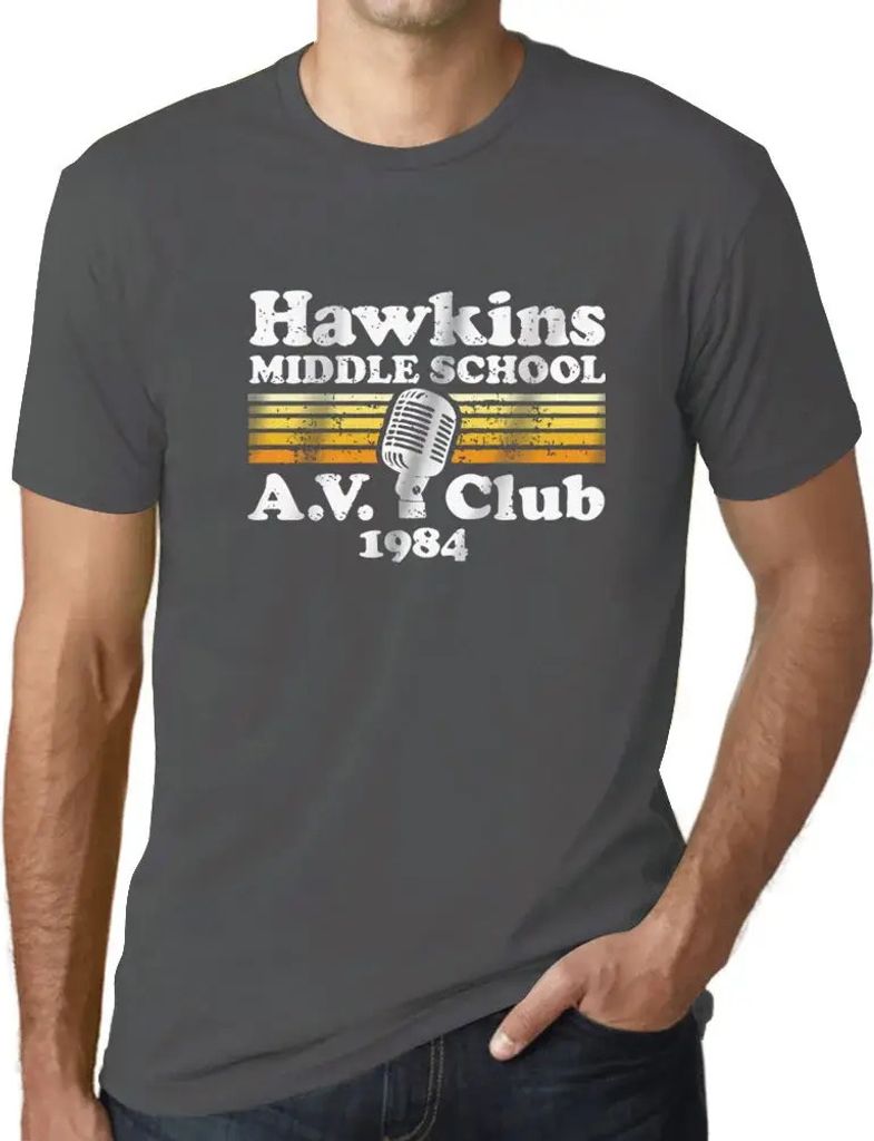 Herren Grafik T-Shirt Hawkins Mittelschule AV Klub – Hawkins Middle School AV Club – Öko-Verantwortlich Vintage Jahrgang Kurzarm Lustige Druck