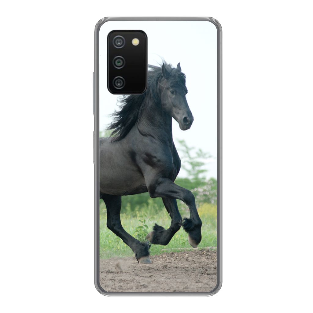 MuchoWow Handyhülle Schutzhülle Hülle für Samsung Galaxy A03s Pferd - Schwarz - Natur Silikon Softcase Handy Hülle - Schutz