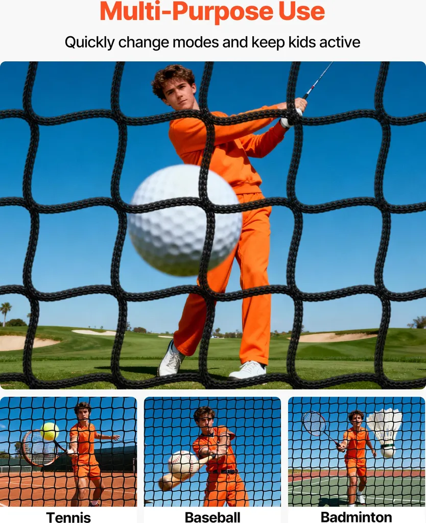 SucceBuy Gabbia da golf 305x305x305 cm, gabbia da golf con robusto tessuto in poliestere a 3 strati, rete da allenamento con bersaglio da golf e baseball per uso interno ed esterno - 4