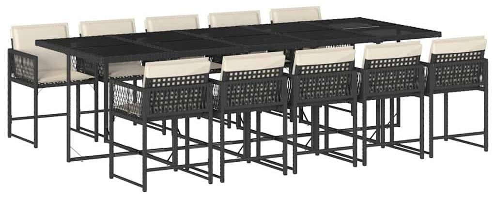 vidaXL 11-tlg. Garten-Essgruppe mit Kissen Schwarz Poly Produktbild 