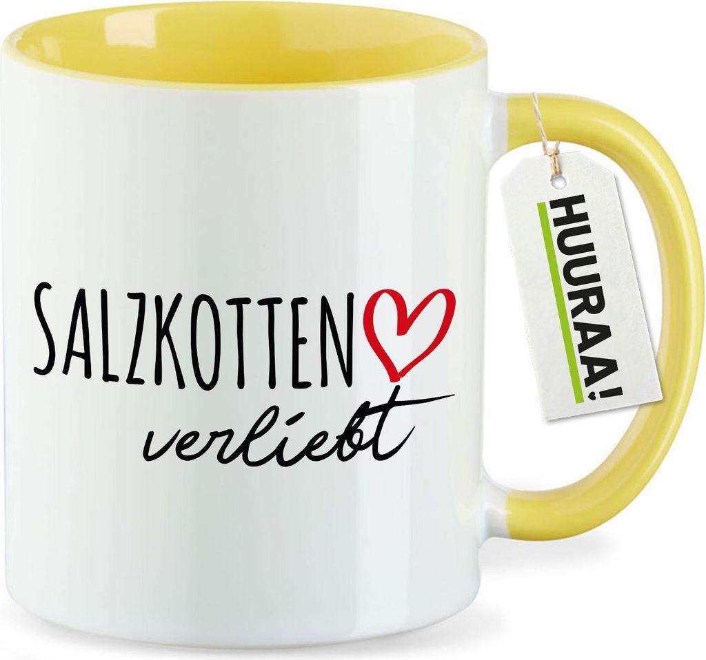 Huuraa Kaffeetasse Salzkotten verliebt 330ml Gelb Keramik Kaffeebecher Geschenkidee