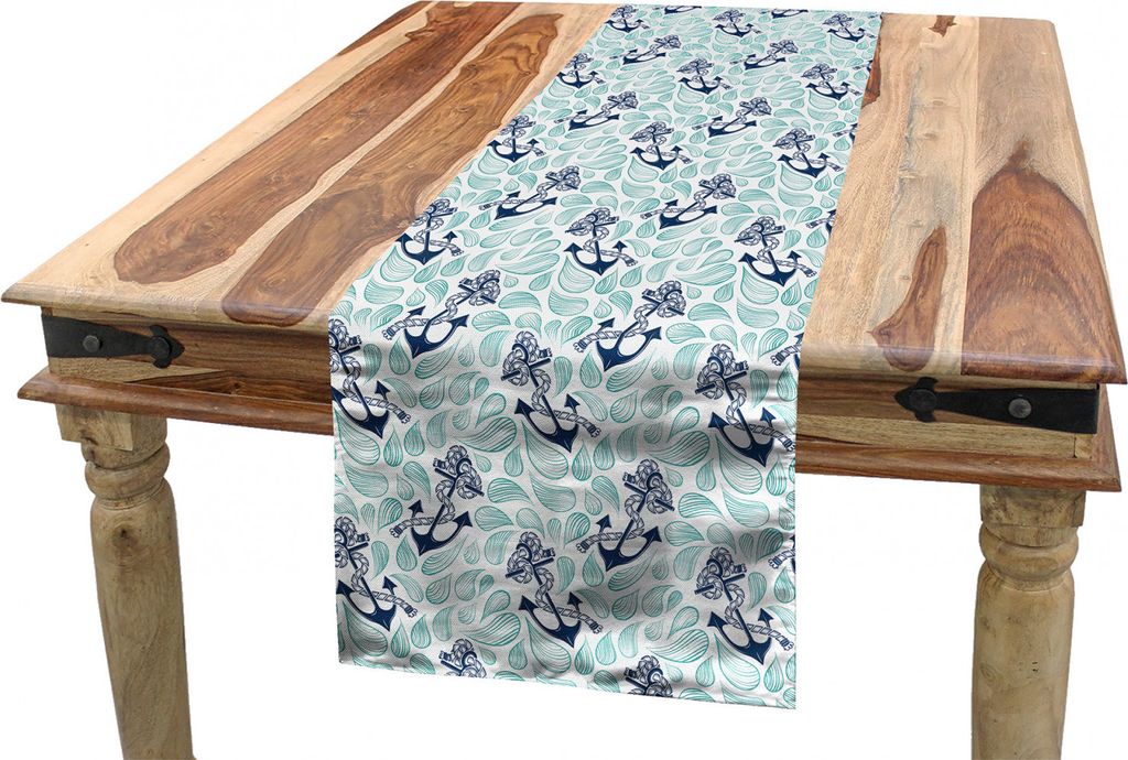 ABAKUHAUS Anker Tischläufer, Ozean-Tropfen-Navy Seil, Esszimmer Küche Rechteckiger Dekorativer Tischläufer, 40 x 300 cm, Mintgrün Dunkelblau