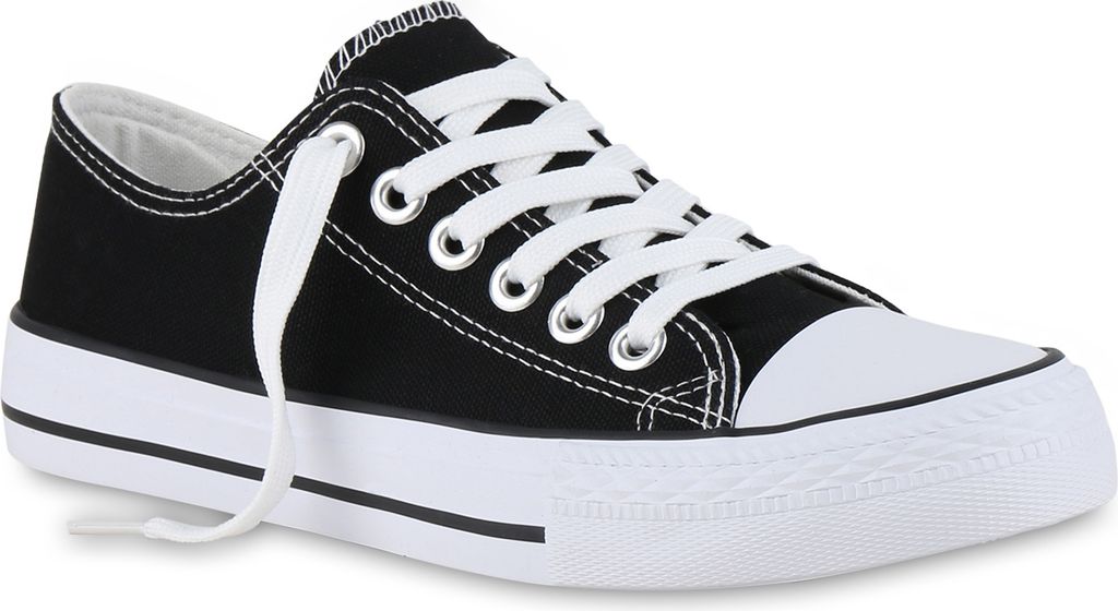 VAN HILL Damen Sneaker Low Schnürer Bequeme Stoff Freizeit Schuhe 902295, Farbe: Schwarz Weiß, Größe: 36