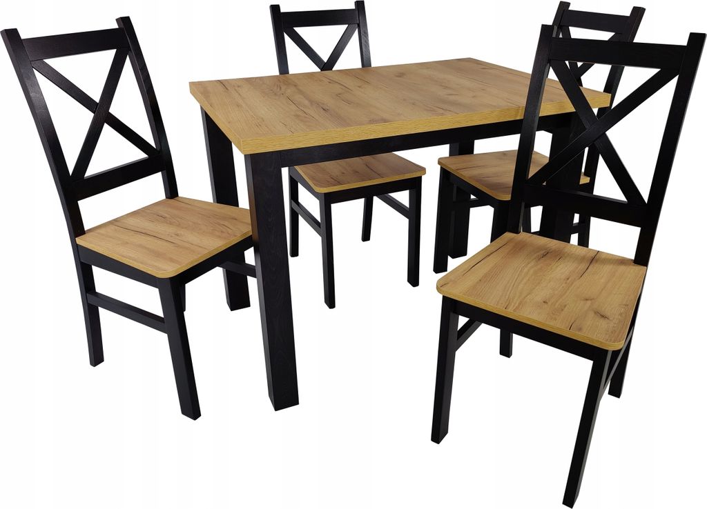 Kleiner Tisch 70x100 Craft Eiche 4 Stühle Kreuz schwarz