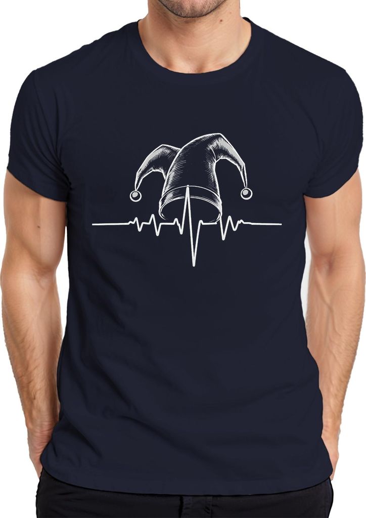 Narrenkappe Herzschlag EKG Karneval Clown Kardiologie Retro Herren T-Shirt, Navy, M