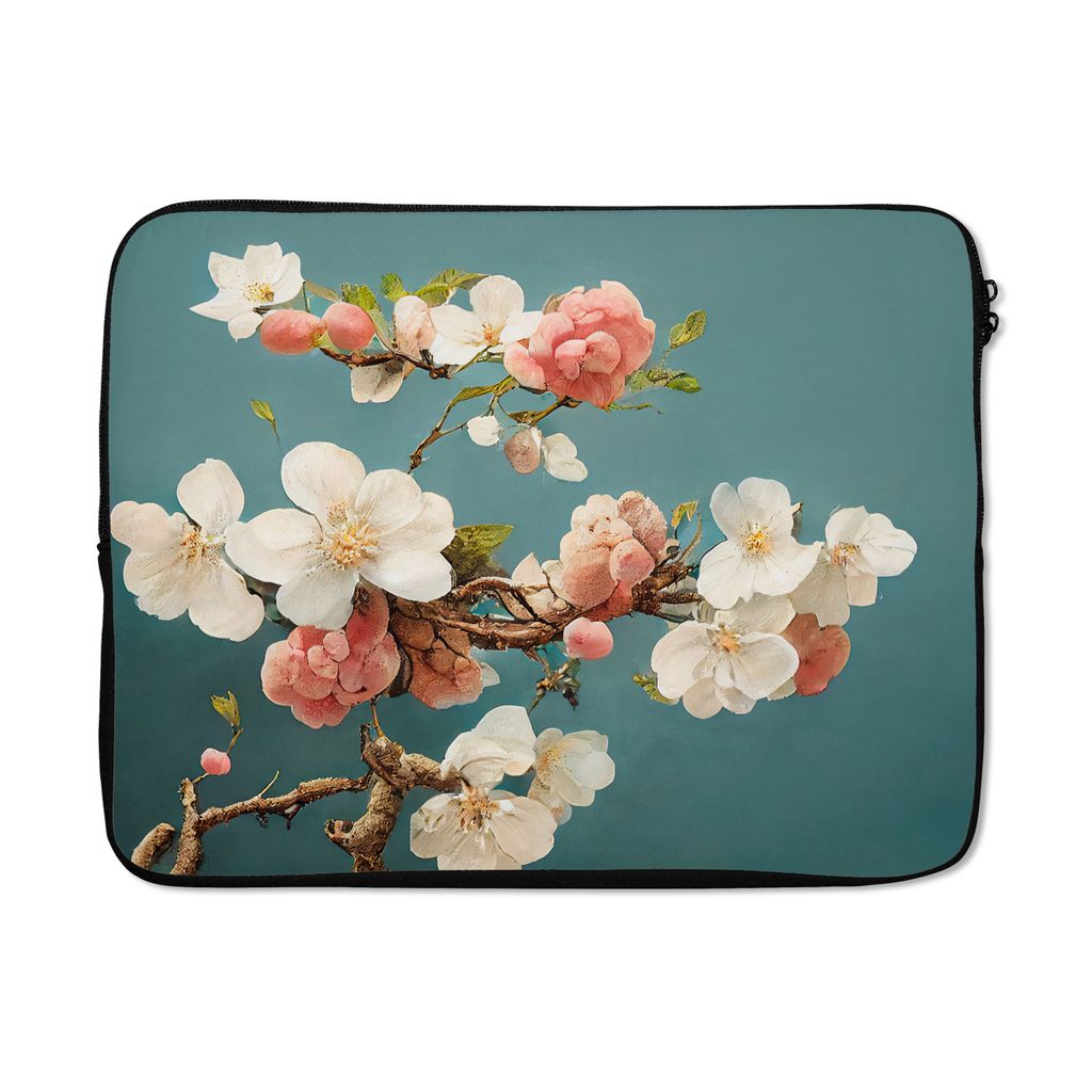 MuchoWow Laptop Hülle 15 Zoll Blumen - Blüte - Kirsche - Zweig - Weiß Laptoptasche - Laptoptasche - Sleeve - Rundum-Schutz