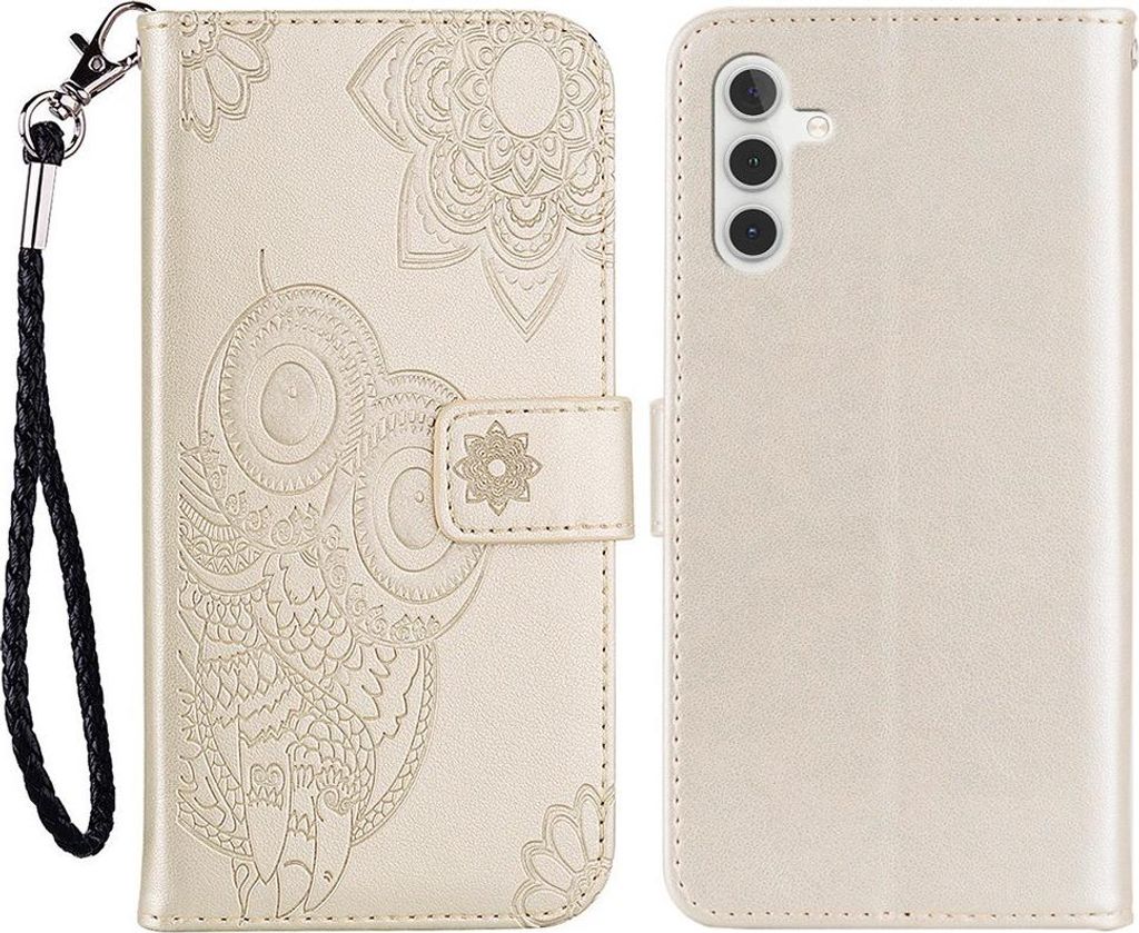 Samsung Galaxy A14 Hülle - Coverup Eulen Klapphülle - Gold