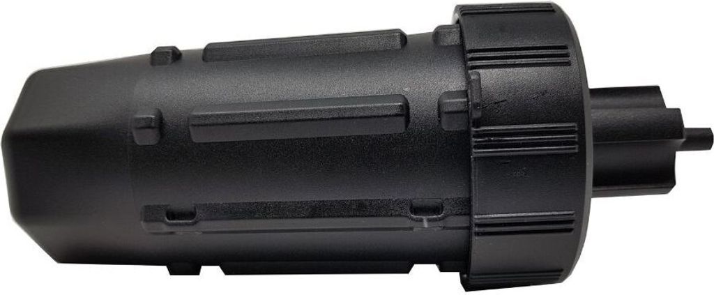 A black electrical connector housing is shown against a white background.
