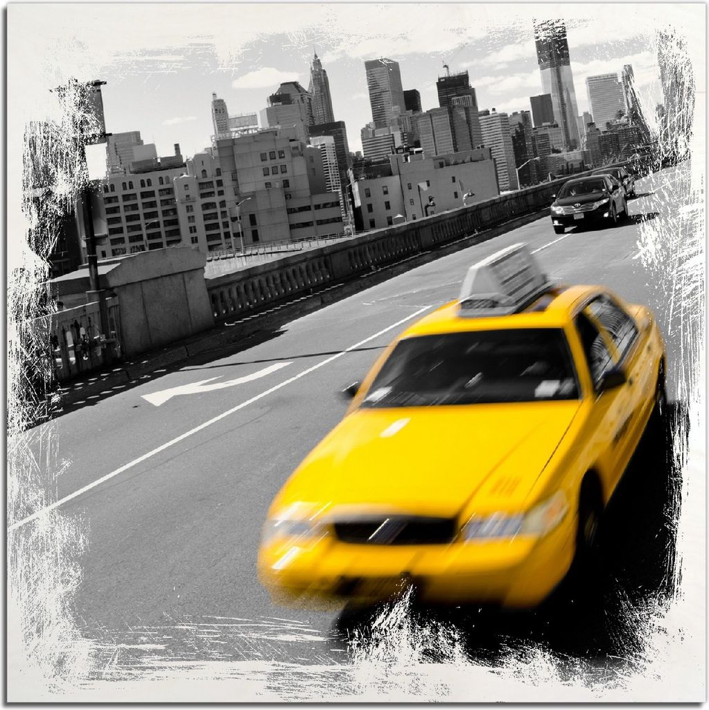 Kunstdrucke Wandbilder Holz in : Brillante Farben, Größe 50 x 50 cm Motiv New York Yellow Taxi II