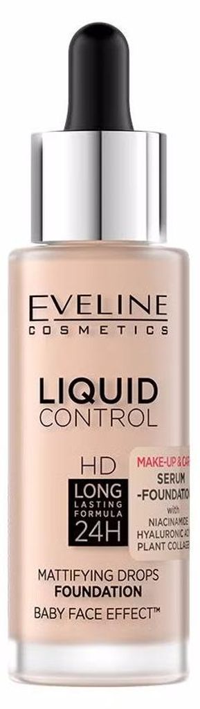Eveline Cosmetics Liquid Control HD – langanhaltende, mattierende Foundation, Farbton 025 Light Rose – 3er Pack