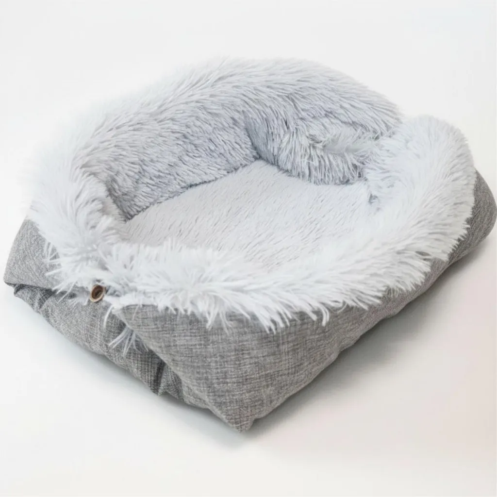 INF Letto 2 in 1 Pet Style - Tappetino con Bottoni Grigio Chiaro L