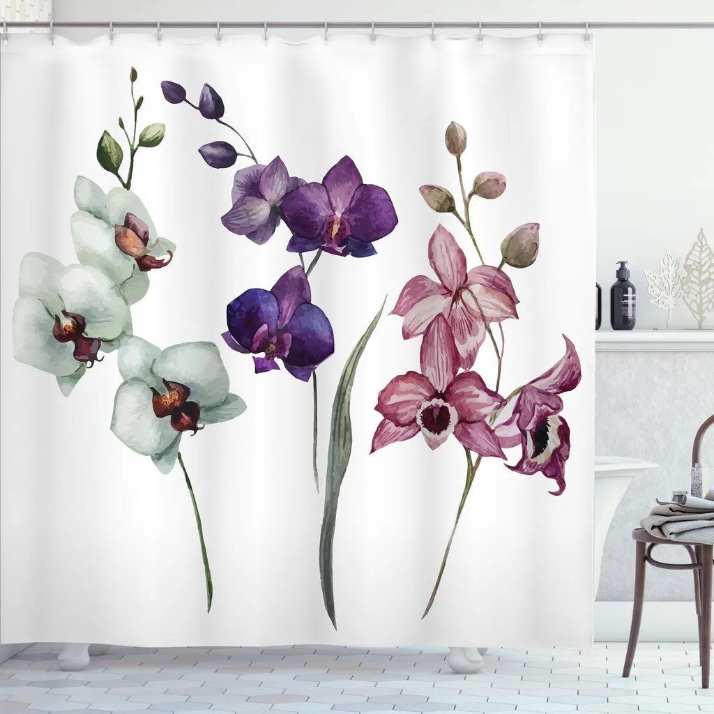 Tenda Da Doccia Rustica Viola Floreale Bohémien, Tenda Da Doccia