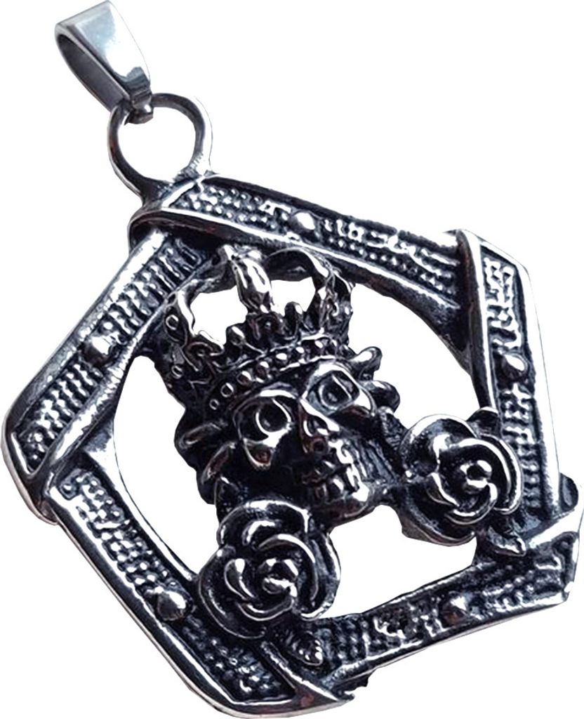 Edelstahl Anhänger Totenkopf mit Krone