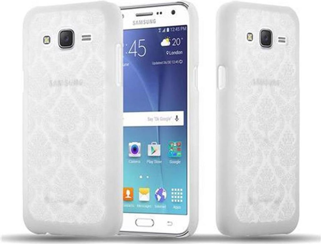 Cadorabo Hülle für Samsung Galaxy J7 2015 Schutz Hülle in Weiß Hard Case Schutzhülle Blumen Etui Handyhülle