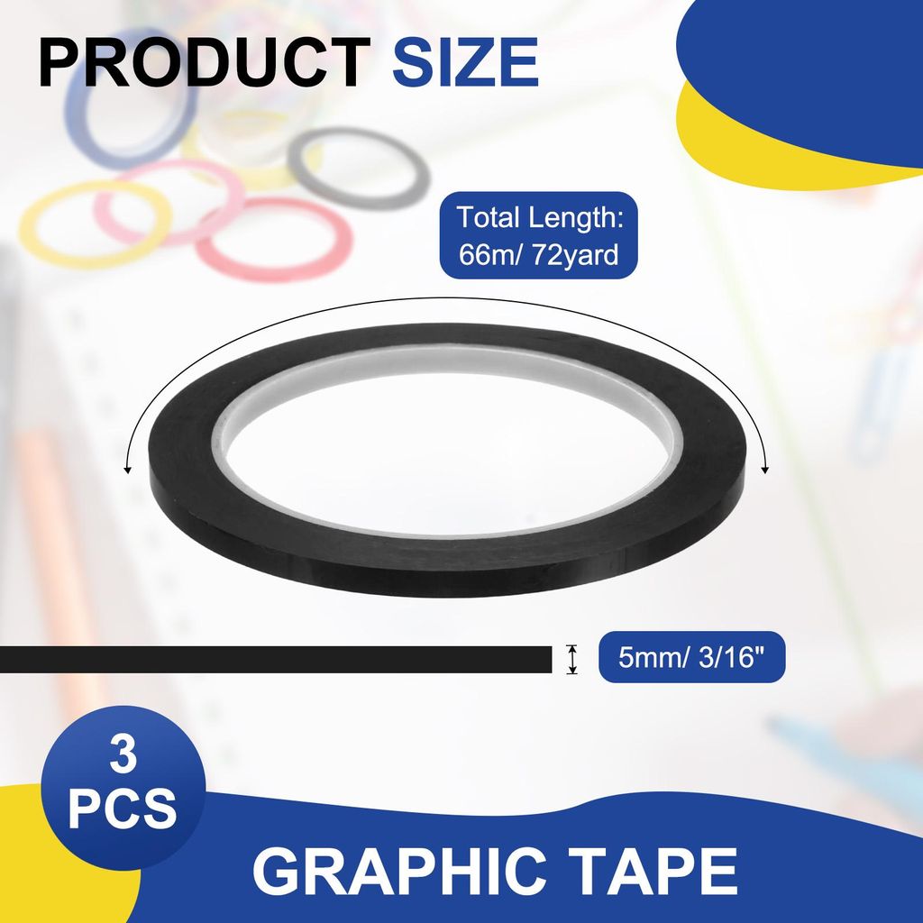 5mmx66m Feine Linien Klebeband Schwarz, 3 Rollen PET Klebestreifen Selbstklebend Dš¹nnes Zierstreifen, Whiteboard Klebeband Wasserdicht Gitter Ma...
