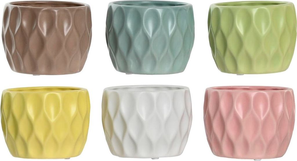 Blumentopf Home ESPRIT Gelb Weiß grün Rosa Dolomite Rhombusse 12 x 12 x 10 cm (6 Stück)