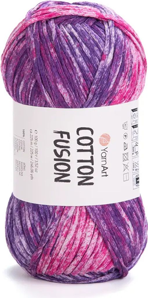 YarnArt Baumwolle Fusion Bändchengarn 100% Baumwolle, Lila-Rosa Mix, 100g, 225m