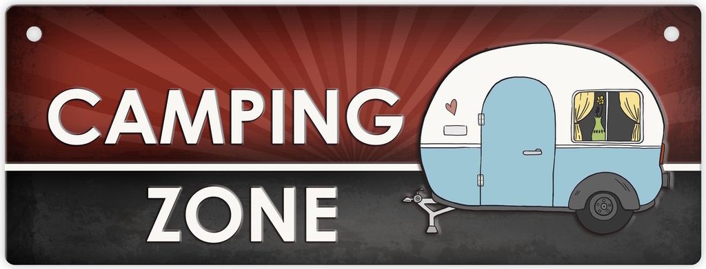 Camping-Zone Metallschild in rot mit Wohnwagen Motiv Wohnwagen Wohnmobil Urlaub
