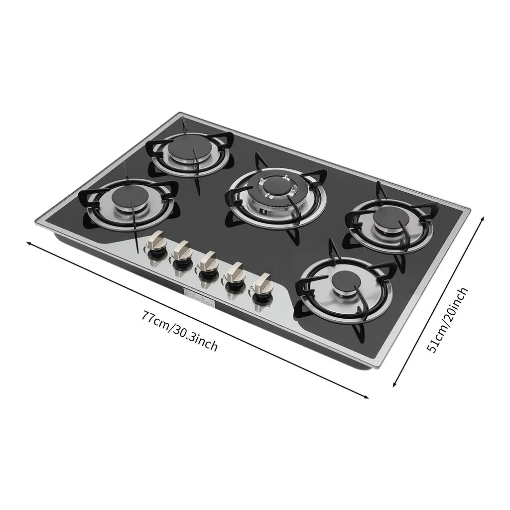Cuisinière à gaz 5 feux encastrable 30.3 pouces GPL NG en acier inox