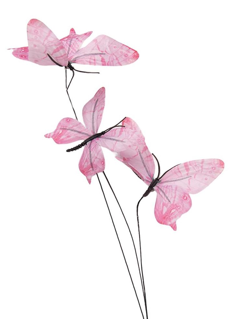 Clayre & Eef Dekoration Ast Schmetterling 10x10x65 cm Rosa Textil