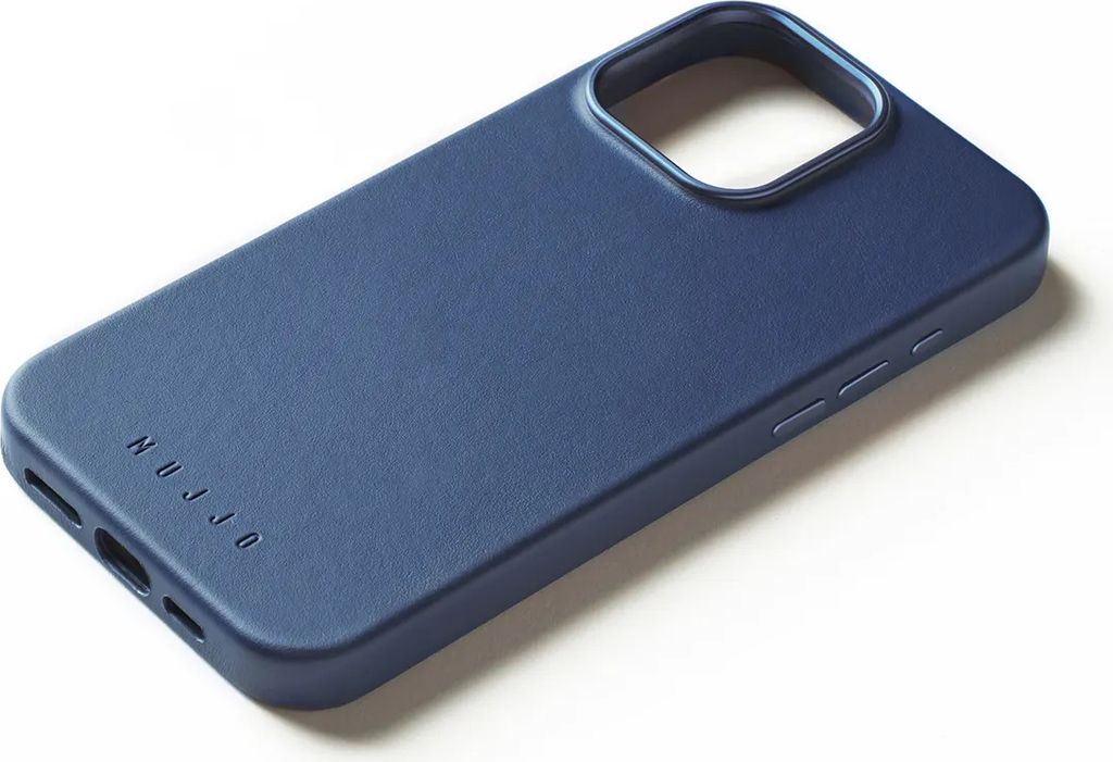 A dark blue iPhone case is shown on a white background.
