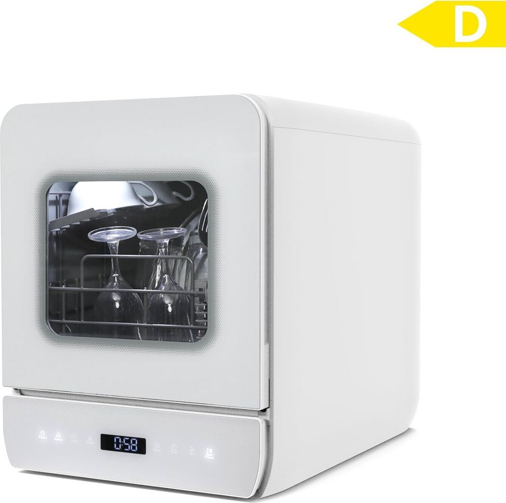 Puluomis Mini Geschirrspüler freistehend, Geschirrspülmaschine mit mit 7 Programe für 3 Gedecke, funktioniert mit/ohne Wasseranschluss, Weiß
