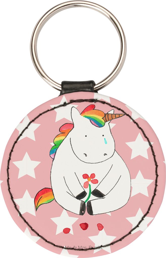 Mr. & Mrs. Panda Anhänger Einhorn Traurig - Rot Pastell - Geschenk, Unicorn, schlüssel, Trauer, schlüsselbund, Einhörner, Taschenanhänger, Sch...