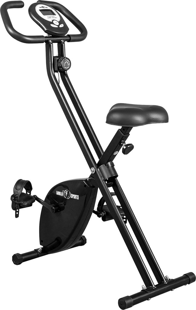 GORILLA SPORTS Heimtrainer - Verstellbarer Sitz & Widerstand, klappbar, bis 100 kg, Schwarz - Ergometer, Fahrradtrainer, Hometrainer, Fitnessfahr...