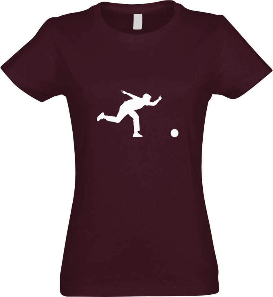 Kiwistar - T-Shirt tailliert - Damen - Burgund - Bowling Kegeln Figur Spieler - mit Motiv Bedruckt - Funshirt Design - Sport - Freizeit - Damen - XL