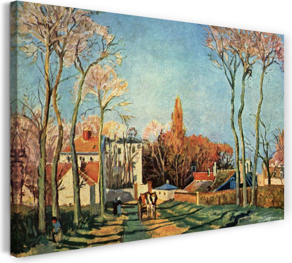 Leinwandbild (60x40cm): Camille Pissarro - Entrée du village de Voisin, echter Holz-Keilrahmen inkl. Aufhänger, handgefertigt in Deutschland
