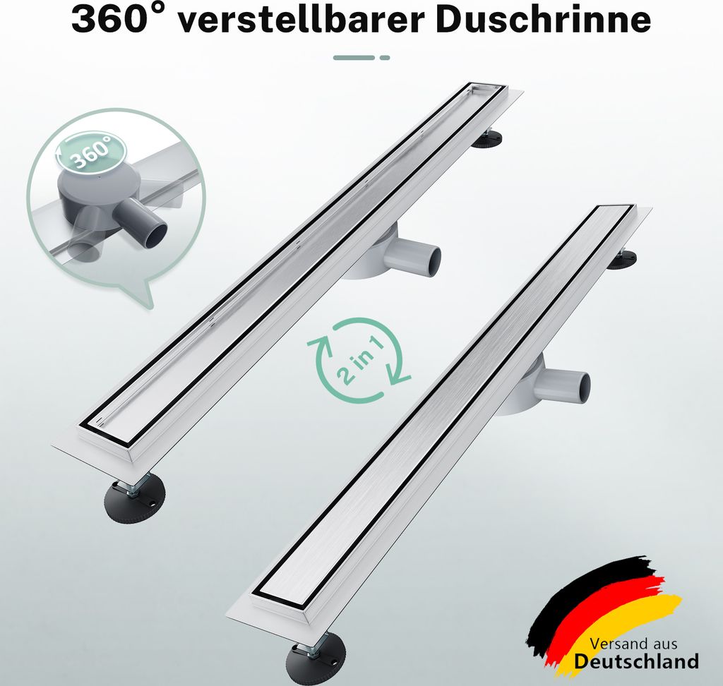 Duschrinne 50cm 360° Ablauf Effiziente Entwässerung Anti-Verstopfung und Anti-Geruch Flexible Installation und langlebig